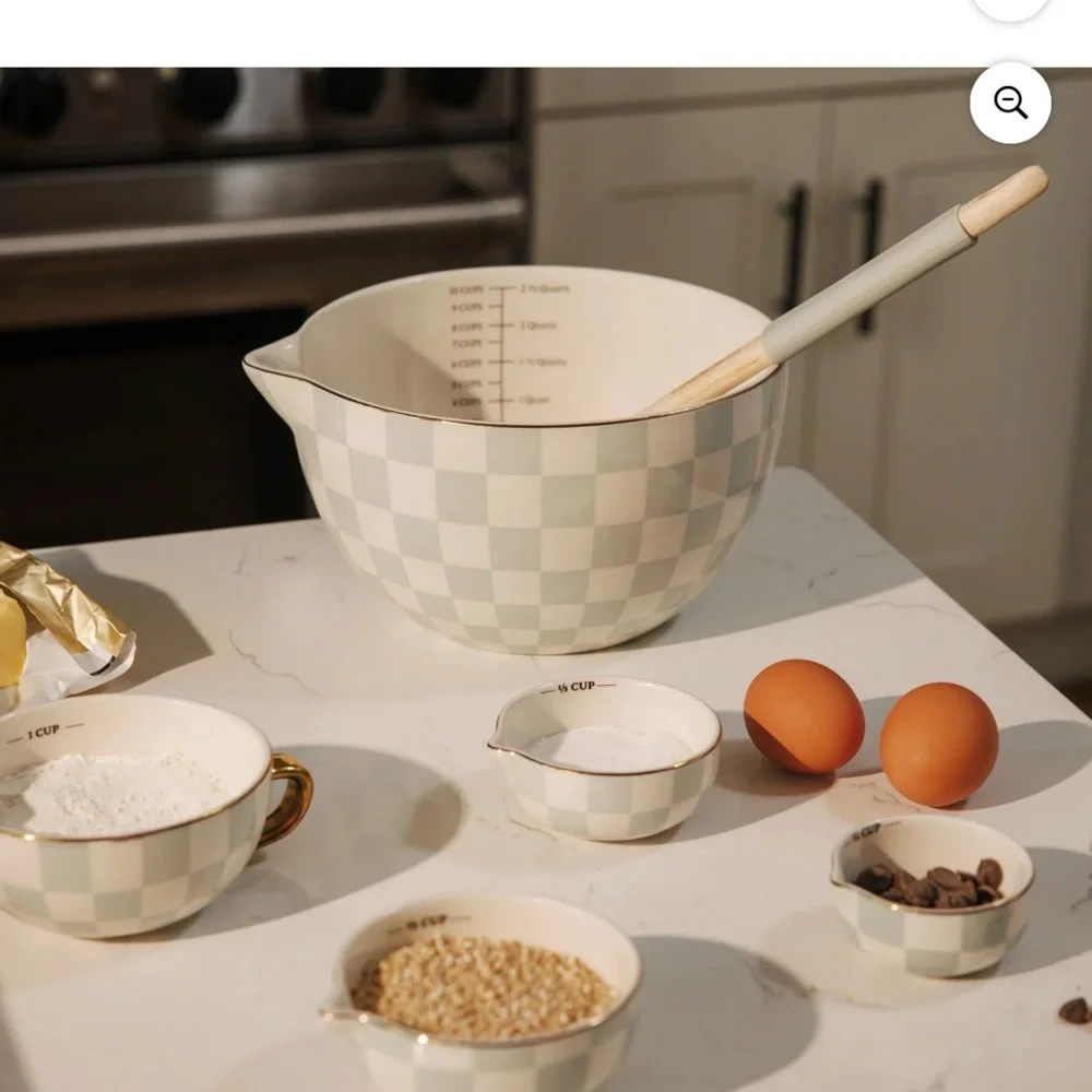 Checkered Mixing Bowl Set with Gold Accents